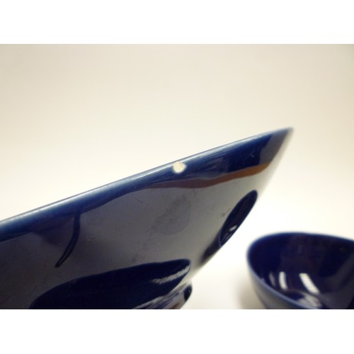 1348 - Three pieces of Rorstrand 'Blue Fire' pottery designed by Hertha Bengtsson, tear shaped bowl (chip a... 