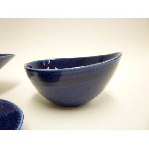 1348 - Three pieces of Rorstrand 'Blue Fire' pottery designed by Hertha Bengtsson, tear shaped bowl (chip a... 