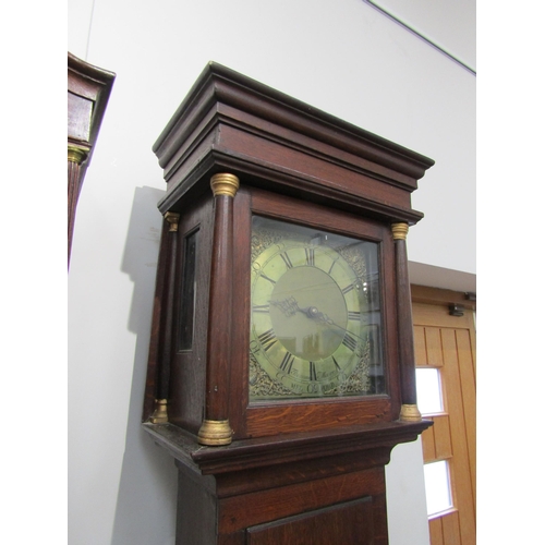 8001 - An 18th Century oak longcase clock with 30 hour countwheel birdcage movement and brass square 10.5