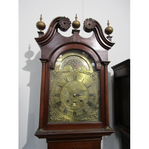 8003 - An 18th Century J Hamilton Glasgow 8 day longcase clock, ornate brass arched face with Roman numeral... 