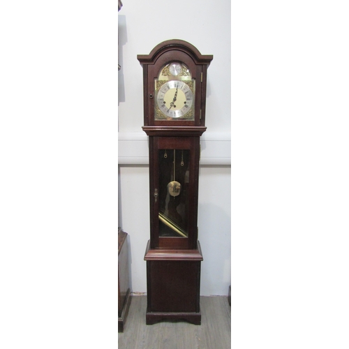 8012 - A reproduction mahogany cased Westminster chime Grandmother clock with pendulum and two weights, 139... 