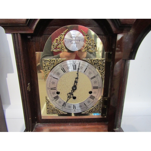 8012 - A reproduction mahogany cased Westminster chime Grandmother clock with pendulum and two weights, 139... 