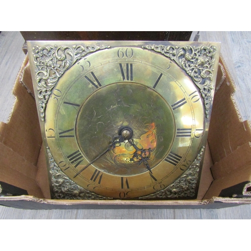 8013 - An 18th century longcase clock with 11 inch brass face, engraved with image of bird, basket of fruit... 