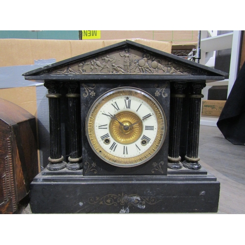 8028 - A slate architectural form mantel clock (a/f), mahogany cased mantel clock, Metamec mantel clock (3)