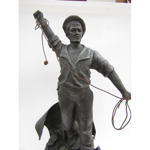 8031 - A large figural timepiece 'Sounding the Depth', spelter figure of a sailor casting a plumb line (wit... 