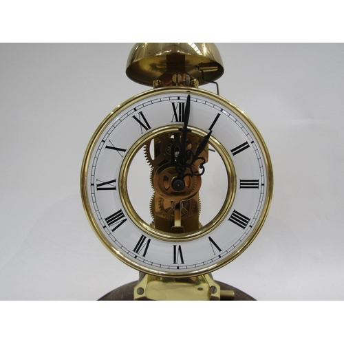 8042 - A brass Haller anniversary clock and brass Hermle Skeleton clock, under plastic and glass domes. Hal... 