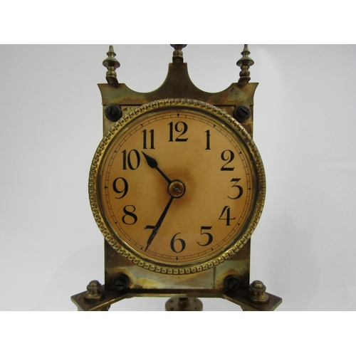 8043 - Two brass anniversary clocks under glass and plastic domes. One with enamel white dial with Arabic n... 