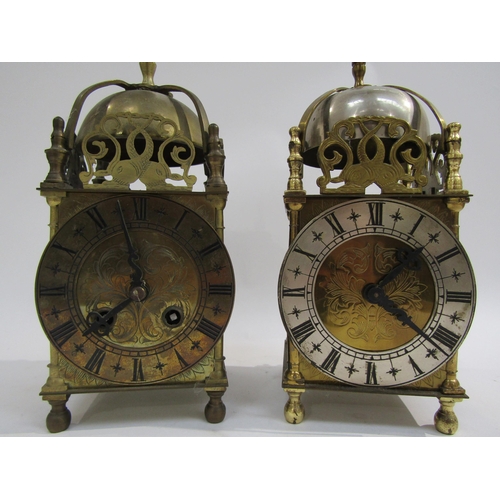 8046 - Two brass lantern clocks, one marked Elliot London. Both with engaged face, Roman numerals and pierc... 