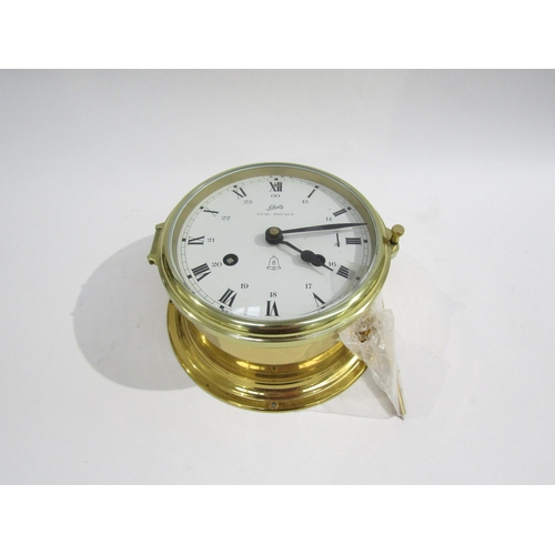 8062 - A Schatz royal mariner bulkhead brass clock white dial with Roman numerals and interior 24-hour nume... 