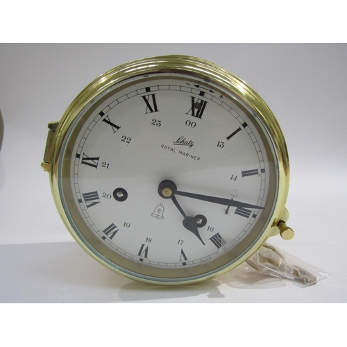 8062 - A Schatz royal mariner bulkhead brass clock white dial with Roman numerals and interior 24-hour nume... 