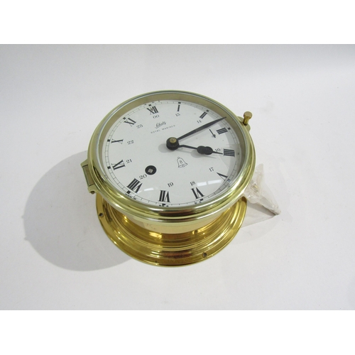 8062 - A Schatz royal mariner bulkhead brass clock white dial with Roman numerals and interior 24-hour nume... 