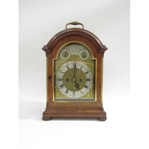 8072 - A late Georgian twin fusee bracket clock, the ornate engraved arch face named 