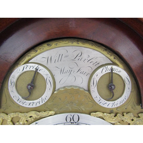 8072 - A late Georgian twin fusee bracket clock, the ornate engraved arch face named 