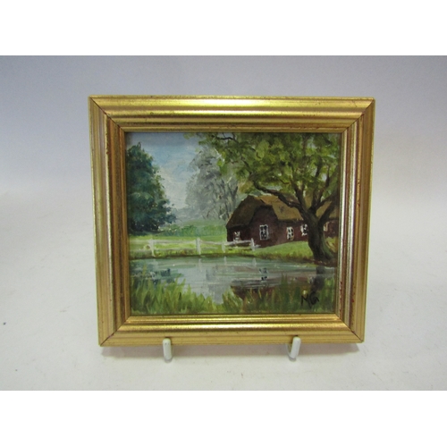 1477 - M. GARSIDE: Oil on board of an East Sussex scene in gilt frame, 9cm x 10cm image size  (R)  £10