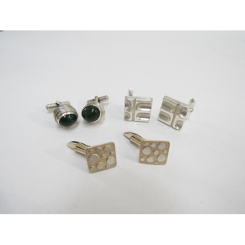 1383 - Modernist silver - three pairs of cufflinks including a marked gold on silver pair, a Sterling silve... 