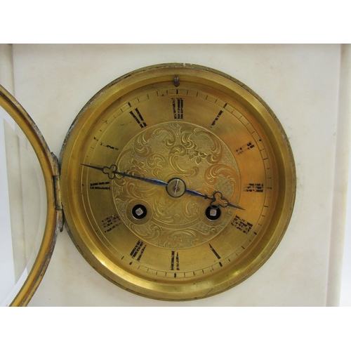 8078A - A marble mantel clock inscribed Hatton A Paris to face, with engraved brass dial and Roman numerals,... 