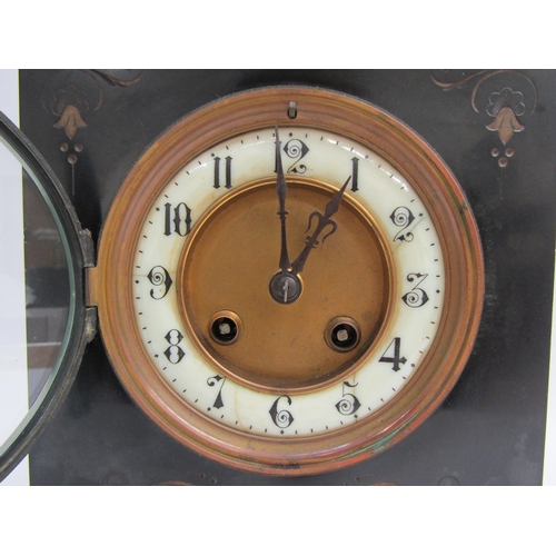 8080A - An Edwardian slate mantel clock with brass presentation plaque to 