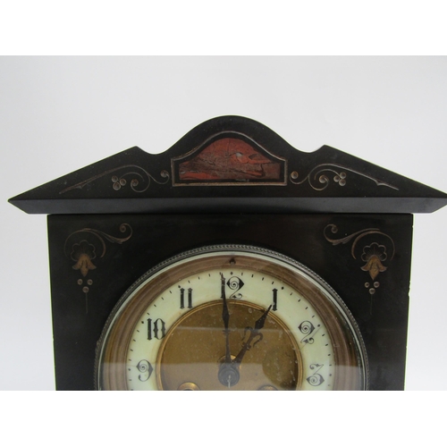 8080A - An Edwardian slate mantel clock with brass presentation plaque to 