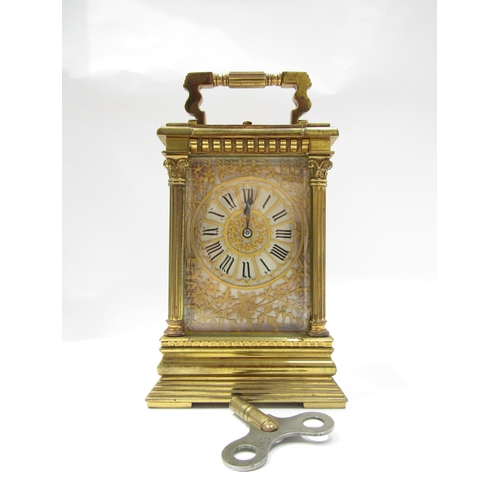 8086 - A 19th Century striking and repeating carriage clock in architectural brass column case, silvered Ro... 