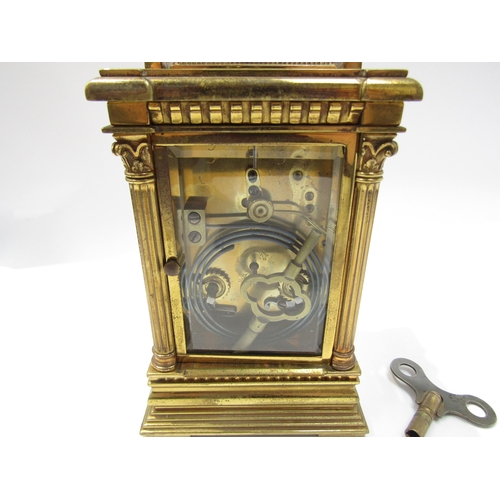 8086 - A 19th Century striking and repeating carriage clock in architectural brass column case, silvered Ro... 