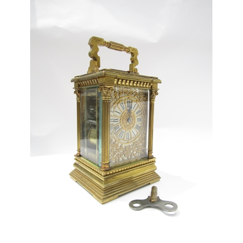 8086 - A 19th Century striking and repeating carriage clock in architectural brass column case, silvered Ro... 