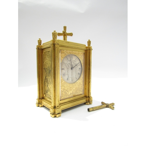 8087 - An unusual late 18th/early 19th Century gilt-cased carriage timepiece with engine turned silvered Ro... 