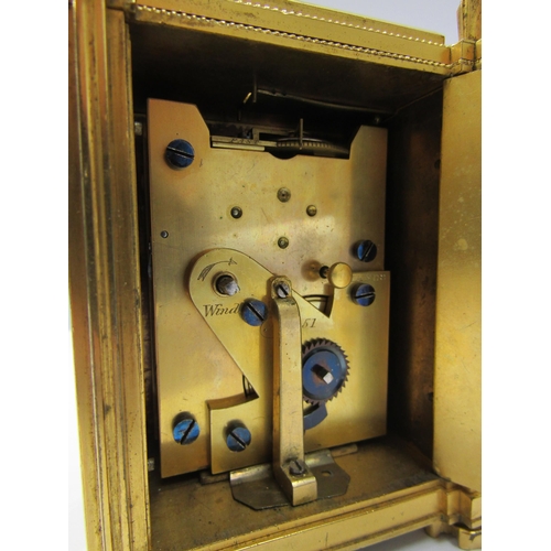 8087 - An unusual late 18th/early 19th Century gilt-cased carriage timepiece with engine turned silvered Ro... 