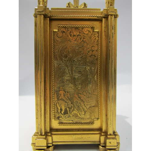 8087 - An unusual late 18th/early 19th Century gilt-cased carriage timepiece with engine turned silvered Ro... 