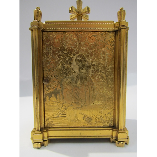 8087 - An unusual late 18th/early 19th Century gilt-cased carriage timepiece with engine turned silvered Ro... 