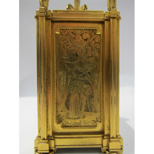 8087 - An unusual late 18th/early 19th Century gilt-cased carriage timepiece with engine turned silvered Ro... 