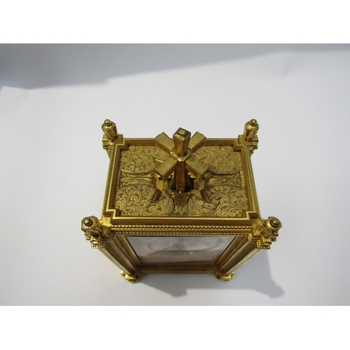 8087 - An unusual late 18th/early 19th Century gilt-cased carriage timepiece with engine turned silvered Ro... 