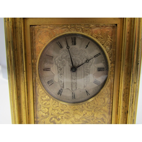 8087 - An unusual late 18th/early 19th Century gilt-cased carriage timepiece with engine turned silvered Ro... 