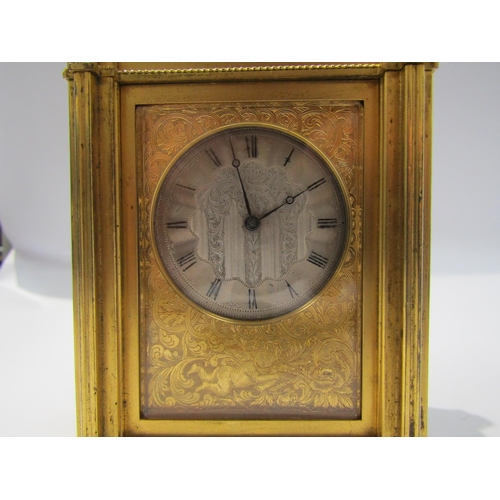 8087 - An unusual late 18th/early 19th Century gilt-cased carriage timepiece with engine turned silvered Ro... 