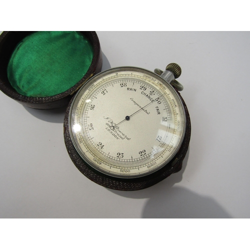 8090 - A leather cased compass/hydrometer and stopwatch with mother of pearl compass face and barometer