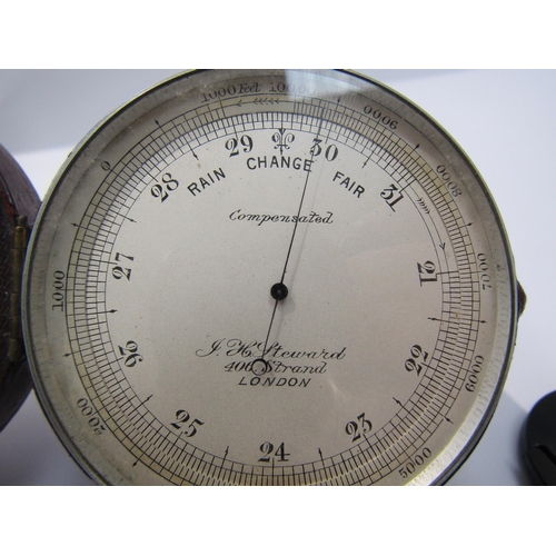 8090 - A leather cased compass/hydrometer and stopwatch with mother of pearl compass face and barometer