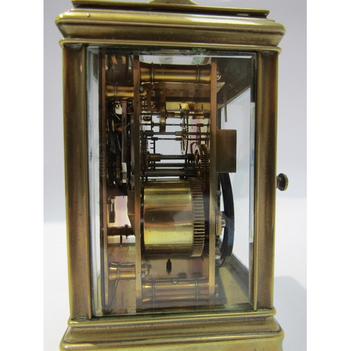 8091A - A 20th Century brass cased carriage clock, the movement marked R&Co. 12cm tall