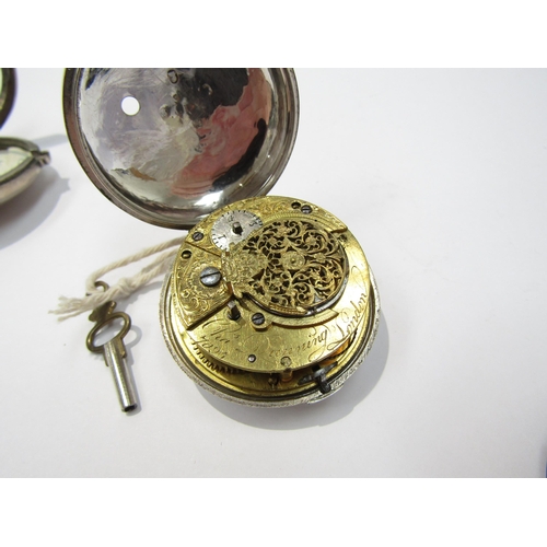 8092 - Two late 18th/early 19th Century silver pair cased English fusee pocket watches with Roman enamelled... 