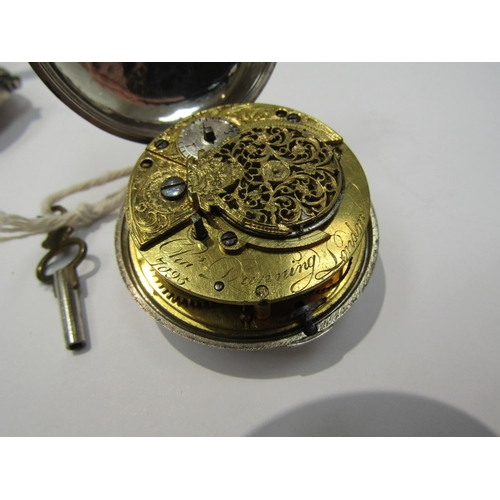 8092 - Two late 18th/early 19th Century silver pair cased English fusee pocket watches with Roman enamelled... 