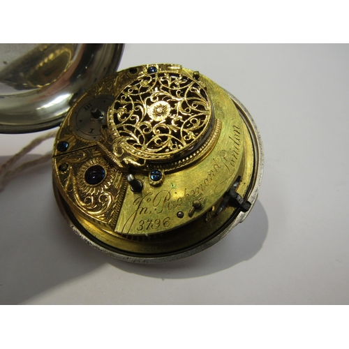 8092 - Two late 18th/early 19th Century silver pair cased English fusee pocket watches with Roman enamelled... 