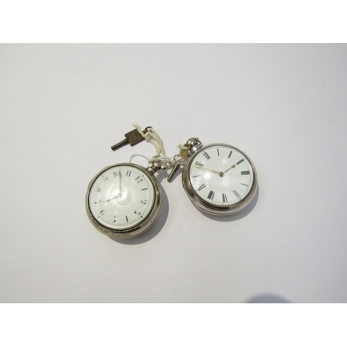 8096 - Two late 18th/early 19th Century silver pair cased English fusee pocket watches with Roman and Arabi... 