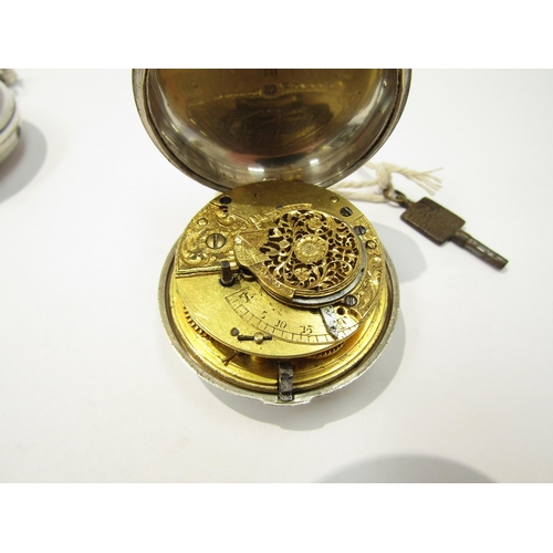 8096 - Two late 18th/early 19th Century silver pair cased English fusee pocket watches with Roman and Arabi... 