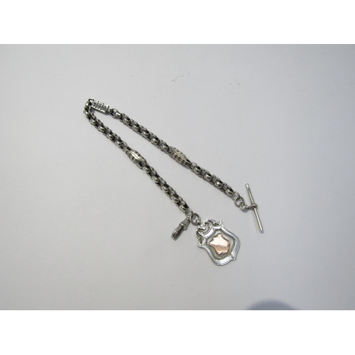 8104 - A silver watch chain with T -bar and fob   (R) £60