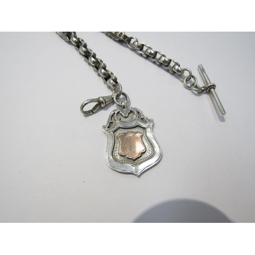 8104 - A silver watch chain with T -bar and fob   (R) £60