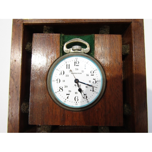 8110 - A Hamilton pocket watch in mahogany campaign style box, together with a pocket barometer (2) box: 5c... 