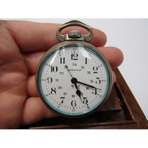 8110 - A Hamilton pocket watch in mahogany campaign style box, together with a pocket barometer (2) box: 5c... 