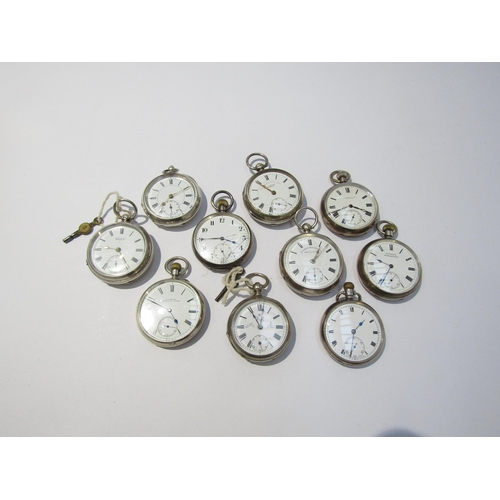 8120 - Ten mostly silver cased open faced pocket watches, mainly 19th Century English examples