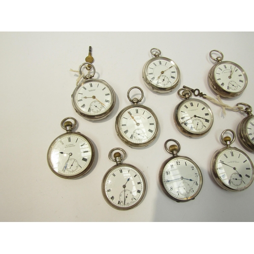 8120 - Ten mostly silver cased open faced pocket watches, mainly 19th Century English examples