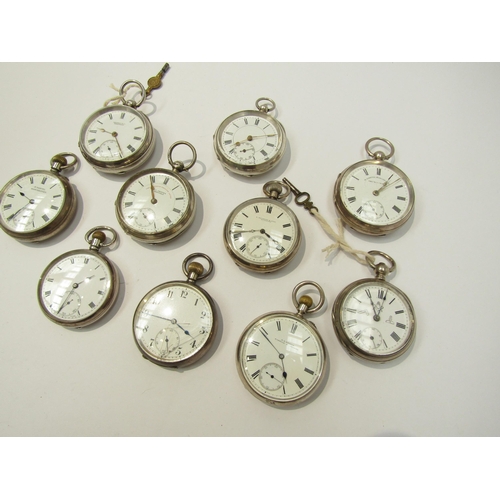 8120 - Ten mostly silver cased open faced pocket watches, mainly 19th Century English examples