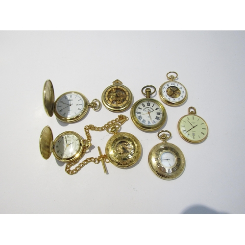 8121 - Eight modern gold plated pocket watches, mechanical and quartz