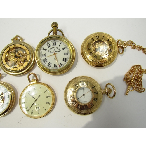 8121 - Eight modern gold plated pocket watches, mechanical and quartz